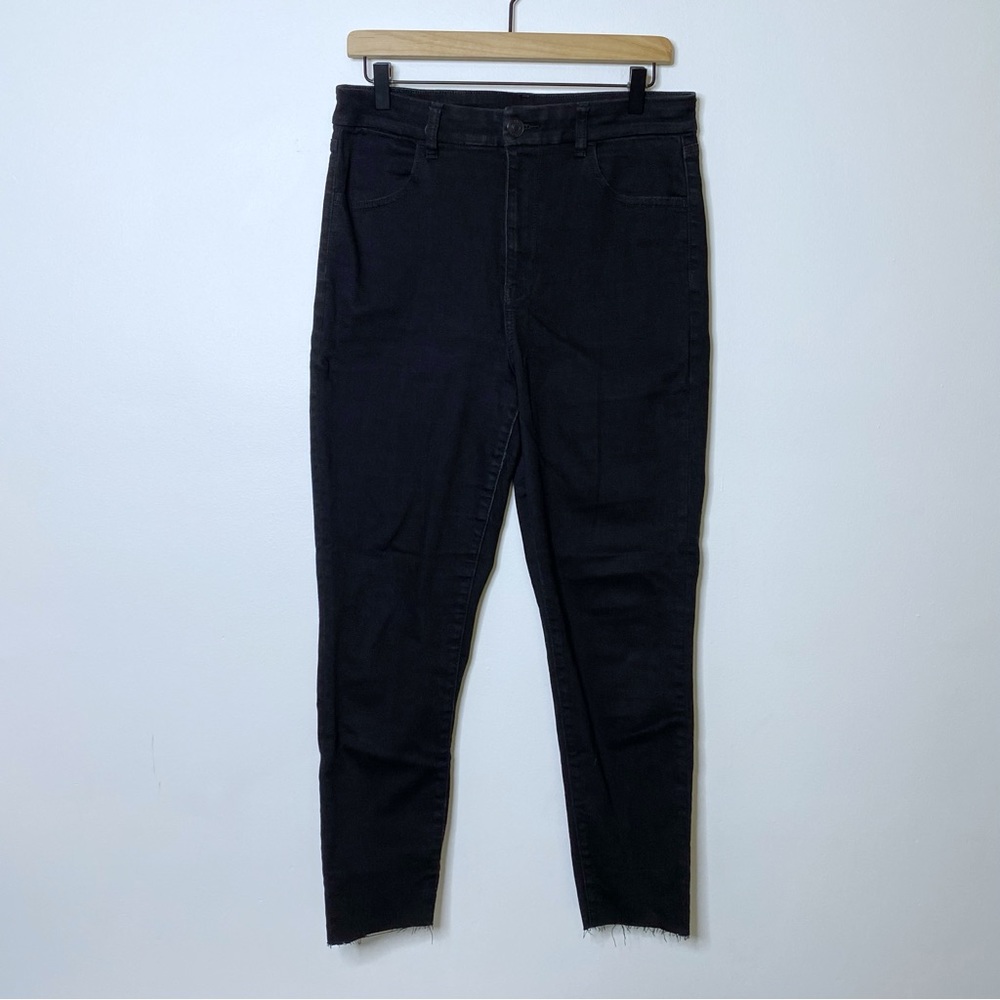 American Eagle Frayed Hem Hi Rise Black Jegging Denim Jeans Size 12